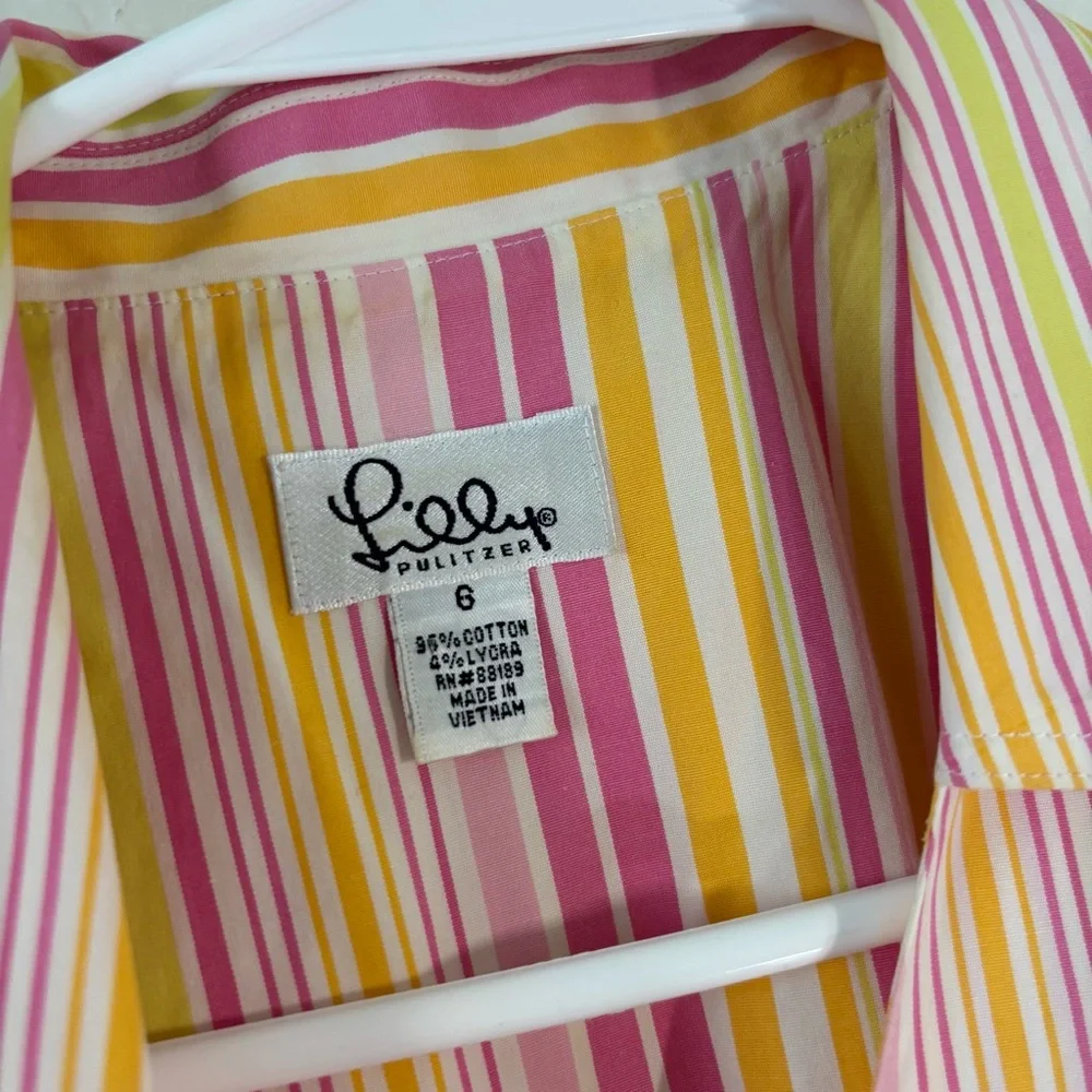 Lilly Pulitzer Vintage White Label Wrap Shirt Golden Lion Maritime Stripe Sz 6 - Picture 4 of 7